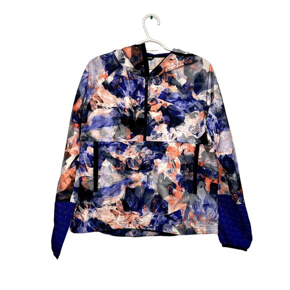 Adidas Climalite abstract print active hooded windbreaker jacket womens small - Picture 1 of 7